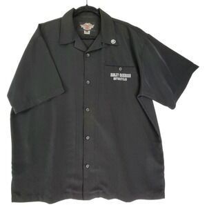 Harley-Davidson Vintage X-Large Black Button-Up Shirt Skull Flame Playing Cards